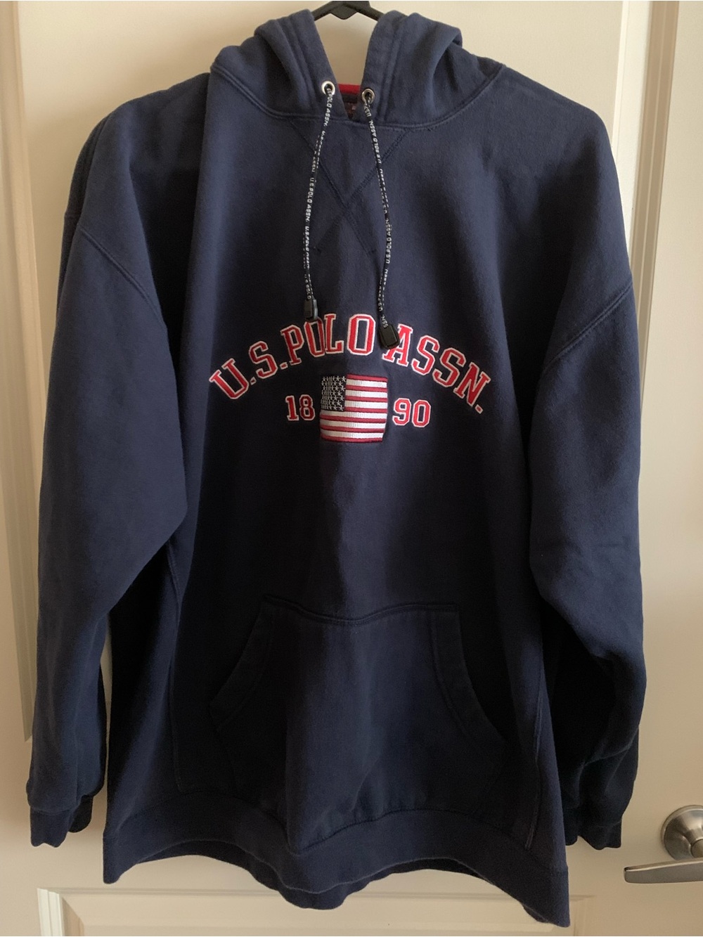 U.S. Polo Assn. Navy Pullover Hoodie with Flag Patch